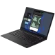Lenovo ThinkPad X1 Carbon 10 21CB001GTX siyah ultrabook, açık ekranlı ince tasarım laptop ön çapraz açıdan