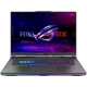 Asus ROG Strix G16 G614JVR-N3096-49 siyah oyuncu laptop, RGB aydınlatmalı klavye ve ekranda ROG logosu