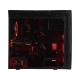 Casper E83Z.870K-B310X-V masaüstü bilgisayarın siyah kasasında kırmızı aydınlatmalı iç donanım görünümü