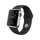 Apple Watch 38 mm paslanmaz çelik kasalı, siyah spor kordonlu akıllı saat görünümü
