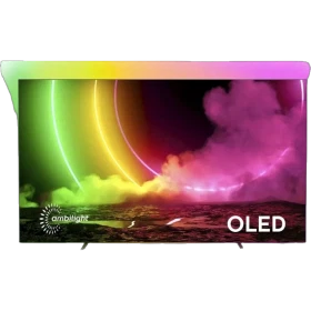 Philips 55OLED806 Ultra HD 4K OLED televizyon; ambilight aydınlatmalı, renkli ışık efektli ekran görünüyor