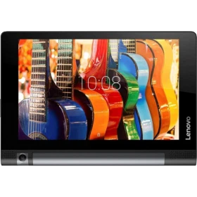 Lenovo Yoga Tab 3 LTE 4G siyah tablet ekranında renkli şehir ve 10:08 saati görünüyor