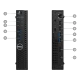 Dell OptiPlex 3050 Micro masaüstü bilgisayarın siyah kasası, ön ve arka bağlantı noktalarıyla birlikte gösteriliyor