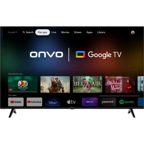 Onvo OV65F950 Ultra HD 4K LED televizyon, siyah çerçeveli geniş ekran ve Google TV arayüzü