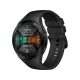 Huawei Watch GT 2e siyah akıllı saat, yuvarlak ekranı ve silikon kordonuyla önden görünür
