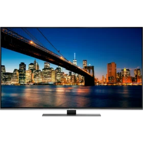 Arçelik A49L 9683 5S Ultra HD 4K LED televizyon, köprü ve şehir manzarası gösteren ekran