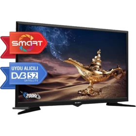 Axen Uydu Alıcılı Smart HD Ready 32 inç LED televizyon, siyah çerçeveli ve ekranda sihirli lamba görüntüsü kaplı.