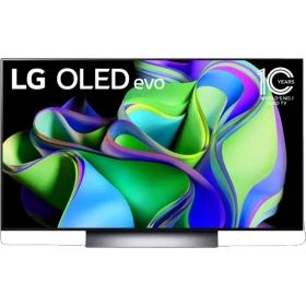 LG OLED48C34LA Ultra HD 4K OLED televizyon ekranında renkli soyut arayüz, genel renkli vitrin görünümü