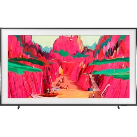 Samsung 75LS03F Ultra HD 4K QLED TV, kavisli çerçeveli ekranıyla canlı renkli sahne görüntüsü sunar.