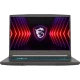 MSI Thin 15 B12UC-1478XTRAT38 koyu gri oyuncu laptop; RGB ışıklı ekran ve dragon amblemi önden görünüyor