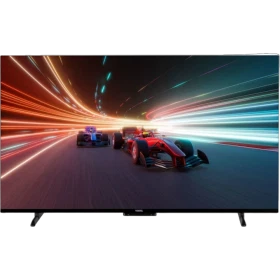 Vestel 55QG9960 Ultra HD 4K QLED televizyon, hızla ilerleyen yarış arabalarını gösteren canlı ekranıyla önümde duruyor