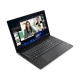 Siyah Lenovo V15 G4 iş ve ofis laptopu, açık ekranda görüntülü toplantı arayüzüyle açılı ön görünüm