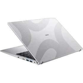 Acer Aspire Lite AL14-51M-51P7 açık gri iş ve ofis laptopu, desenli kapak tasarımıyla yarı açık görünümde