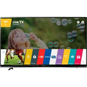 LG 65UF850V Ultra HD 4K LED televizyon, canlı TV ve uygulama arayüzü ekranında gösteriliyor