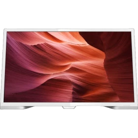 Philips 24PHK5210 HD Ready LED televizyon; ekranda renkli ışık desenleri ve beyaz tasarım görünüyor.