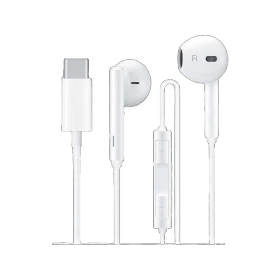 Huawei AM33 Kablolu beyaz kulaklık, USB-C bağlantı uçlu ve dahili kumandalı tasarım