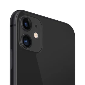 Siyah Apple iPhone 11 akıllı telefonun arka kamera modülünü gösteren yakın plan detay görünümü