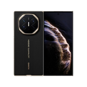 Huawei Mate XTS siyah akıllı telefon, vitrin görünümü; arka çoklu kamera modülü ve geniş ekran tasarım