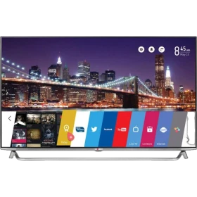 LG 65UB930V Ultra HD 4K LED televizyon; şehir manzarası ve canlı menü ekranı ile vitrin görünümü