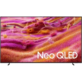Samsung 115QN90F Ultra HD 4K QLED Televizyon; Neo QLED yazılı, canlı renkler ve çiçek manzaralı ekran.