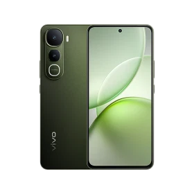 Vivo Y400 5G yeşil akıllı telefon, ön ekran ve arka kamera tasarımını gösteren vitrin görünümü