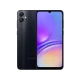 Samsung Galaxy A05 siyah akıllı telefonun ön ve arka görünümü, çift arka kamera ve ekran tasarımıyla