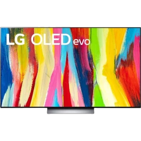 LG OLED77C24LA Ultra HD 4K OLED televizyon ekranında renkli görseller, ince tasarımlı vitrin sunumu