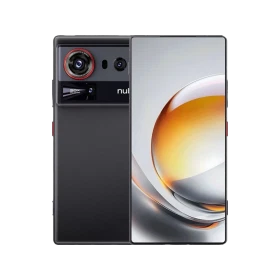 Siyah ZTE Nubia Z80 Ultra akıllı telefon, ön ekran ve arka kamera tasarımıyla vitrin görünümü