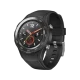 Huawei Watch 2 siyah akıllı saat, yuvarlak ekranı ve ayarlanabilir silikon kayışıyla üç çeyrek açıdan görünür