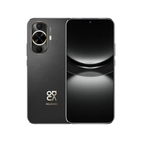 Huawei Nova 12 Lite siyah akıllı telefon, ön ekran ve arka kamera modülüyle vitrin görünümü
