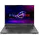 Asus ROG Strix G16 G614JV-N3452 siyah oyuncu laptop ekranında ROG logosu ve RGB oyun arayüzü görünüyor