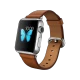 Apple Watch 38 mm akıllı saat, gümüş paslanmaz çelik kasa ve klasik tokalı kahverengi kayışla sunuluyor