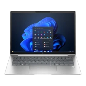 HP ProBook 4 G1i 14 AI gümüş ultrabook laptop, açık ekranda Windows arayüzü görünüyor.