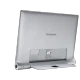 Lenovo Yoga 2 Pro gümüş tablet arka görünüm; marka logosu ve arka stand detayı net görünüyor.