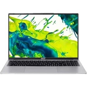 Acer Aspire Lite AL16-54P-51S7 gümüş iş ve ofis laptopu, ince çerçeveli ekran ve tam boy klavye ile önü açık
