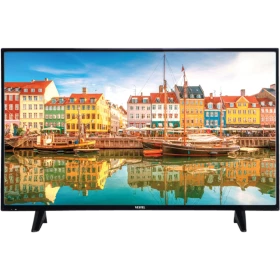 Vestel 40F8400E Full HD LED televizyon, renkli liman manzarası gösteren ince çerçeveli siyah ekran.