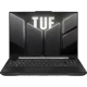 Koyu gri Asus TUF Gaming F16 FX607VJA52-RL033A52 oyuncu laptop, arka aydınlatmalı TUF logosu görünüyor