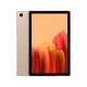 Samsung Galaxy Tab A7 SM-T500 64 GB altın tablet, ön ve arka görünümde ekranı açık şekilde gösteriliyor.