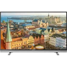 Grundig 55 VLX 8586 BP Ultra HD 4K LED televizyon, şehir manzarası gösteren geniş ekranıyla