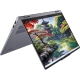 Gri Lenovo Ideapad 5 16IAL10 83KS002ATR 2'si 1 arada laptop, çadır modunda açık ekranıyla yandan görünüm