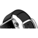 Apple Watch 38 mm akıllı saat, gümüş paslanmaz çelik kasa ve siyah modern tokalı kayış detayı