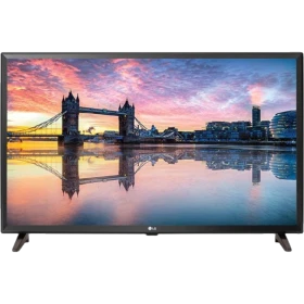 LG 32MN19HM HD Ready LED televizyon; çerçevesiz ekran görünümü ve şehir manzaralı HD içerik gösterimi