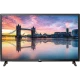 LG 32MN19HM HD Ready LED televizyon; çerçevesiz ekran görünümü ve şehir manzaralı HD içerik gösterimi