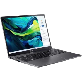 Gri Acer Aspire Go 15 AG15-51P-51XYA59 iş ve ofis laptopu, açık ekranlı ve ince kasalı açıdan görünüm