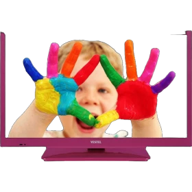 Vestel 22F8510P Full HD LED televizyon, pembe çerçeveli ekranında ellerini boyayan çocuk görüntüsü