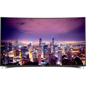 Grundig 55 FLX 9595 BP Ultra HD 4K LED televizyon, şehir manzarası gösteren geniş ekranlı TV