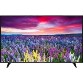 Vestel 65UD8950 Ultra HD 4K LED televizyon, mor çiçek tarlası manzarası gösteren ince ekranlı TV