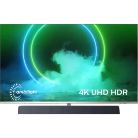 Philips 65PUS9435 LED Ultra HD 4K TV ekranında Ambilight ve 4K UHD HDR ışıkları görünüyor.