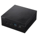 Asus Mini PC PN40-BC417ZV, siyah kompakt masaüstü bilgisayar ve ön panel bağlantı noktalarıyla birlikte