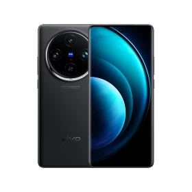 Vivo X100 Pro siyah akıllı telefon, ön ekran ve büyük dairesel arka kamera modülüyle vitrin görünümü